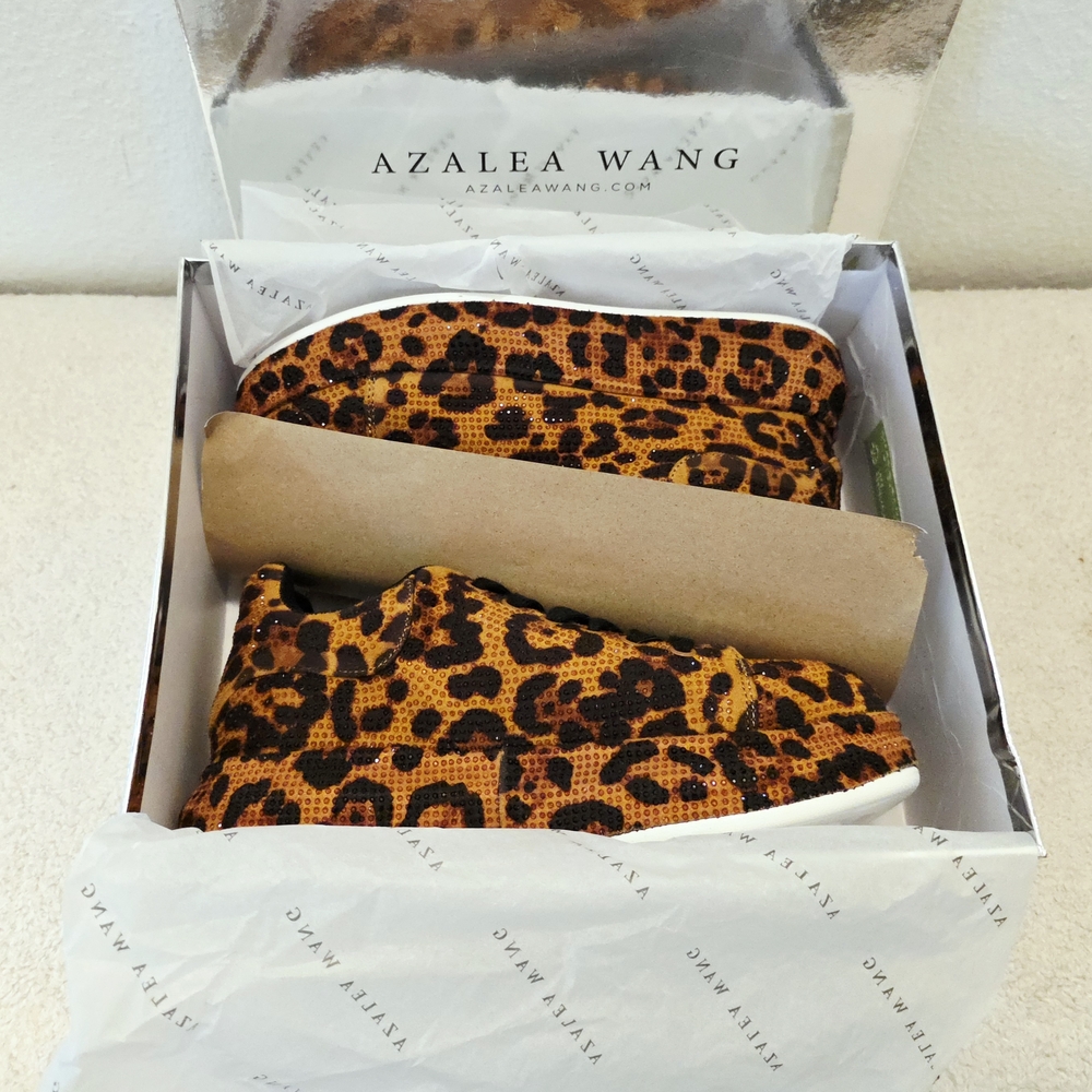 New In Box Azalea Wang Leopard Print And Rhinestone Platform Sneakers, Size 8 - Picture 4 of 11